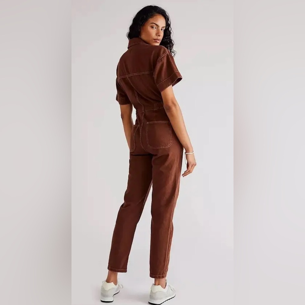 Free People We The Free Marci Coverall Jumpsuit Brown Women’s Size MEDIUM - Picture 4 of 16